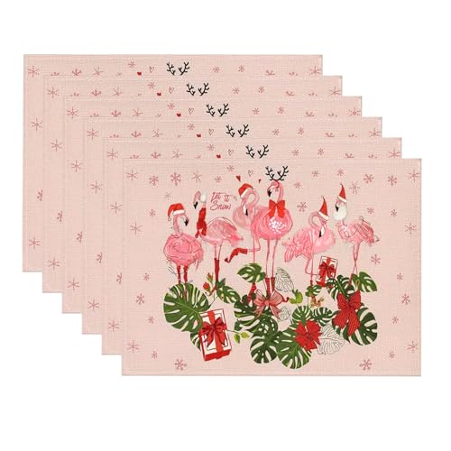 6 Stück Tischset Weihnachten Abwaschbar, Platzset Weihnachten Leinen Tischsets Platzdeckchen, Tischläufer Winter Weihnachtstischdecke, Weihnachtsdeko Tischdeko, 45x 30cm von JINGTOPS