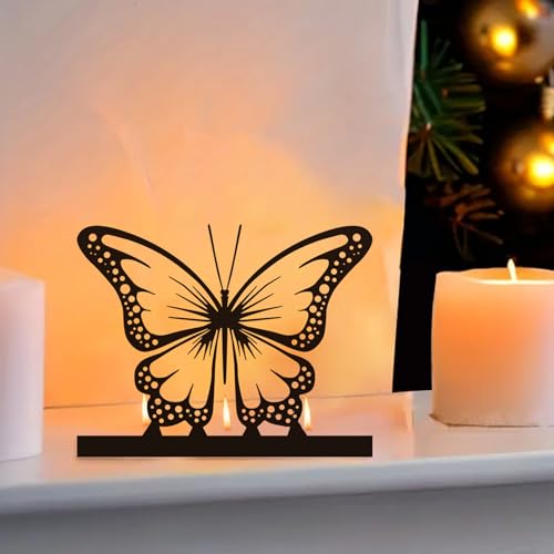 Schmetterling Kerzenhalter Teelichthalter,Deko Frühling Schwarz Schmetterling Kerzenständer Metall 4cm Kerze Für Kerzenständer Stabkerzen Teelichter Tischdeko Osterdeko Frühling Deko Metall Deko von JINGTOPS