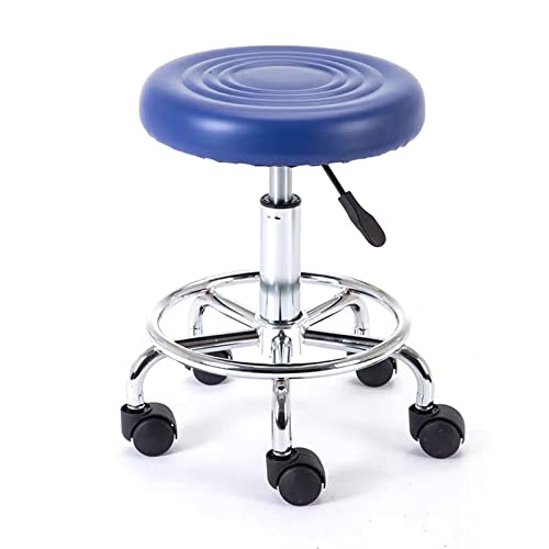 JINGYAN Barhocker Beauty Salon Furniture Barber Shop Adjustable Height Round Stool with universal Wheels(Blue) von JINGYAN