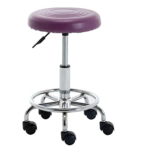 JINGYAN Barhocker Beauty Salon Furniture Barber Shop Adjustable Height Round Stool with universal Wheels(Purple) von JINGYAN