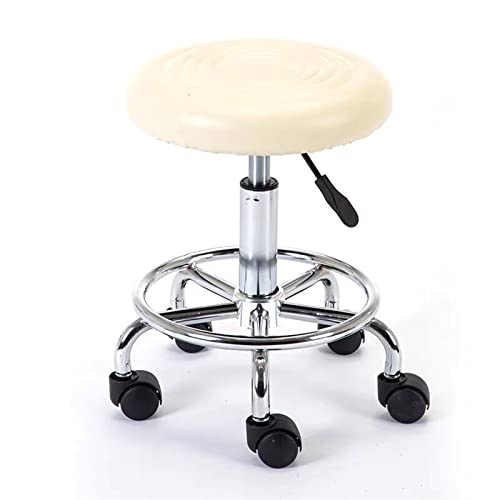 JINGYAN Barhocker Beauty Salon Furniture Barber Shop Adjustable Height Round Stool with universal Wheels(White) von JINGYAN