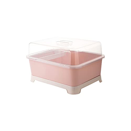 JINGYAN Besteckhalter Schüsselgestell mit Deckel Essstäbchen Käfigschrank Aufbewahrungsbox Küchenplatte(Pink) von JINGYAN