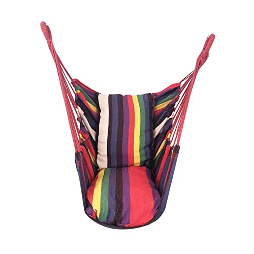 JINGYAN Hängematten Tragbare Hängemattenstuhl Hängende Seilstuhl Swing Sessel Sitz mit 2 Kissen for Garten Indoor Outdoor Stuhl Hängemattenaustausch(Colorful) von JINGYAN
