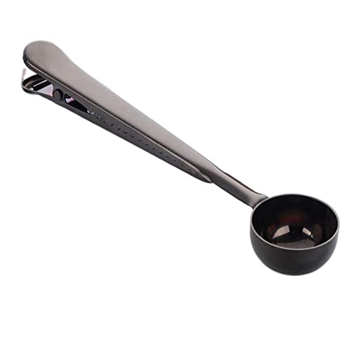 JINGYAN Kaffeelöffel 4Color Two-in-one Multifunction Coffee Spoon Stainless Steel Kitchen Supplies Scoop With Bag Seal Clip Measuring(Black) von JINGYAN