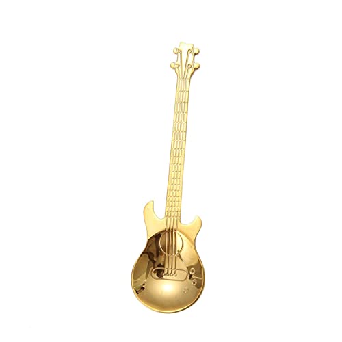 JINGYAN Kaffeelöffel Stirring Spoon Guitar Shape Stainless Steel Coffee Spoons Teaspoon Set Cake Ice Cream Scoop Kit Tableware(Gold) von JINGYAN