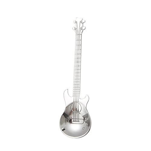 JINGYAN Kaffeelöffel Stirring Spoon Guitar Shape Stainless Steel Coffee Spoons Teaspoon Set Cake Ice Cream Scoop Kit Tableware(Silver) von JINGYAN