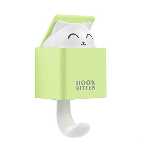 JINGYAN Mehrzweckhaken 1 stücke Starke Klebstoffhaken Multi Funktion Badezimmer Küche Haken Kreative Nette Katze Wand Hanging Nahtlose Organizer(Light Green) von JINGYAN