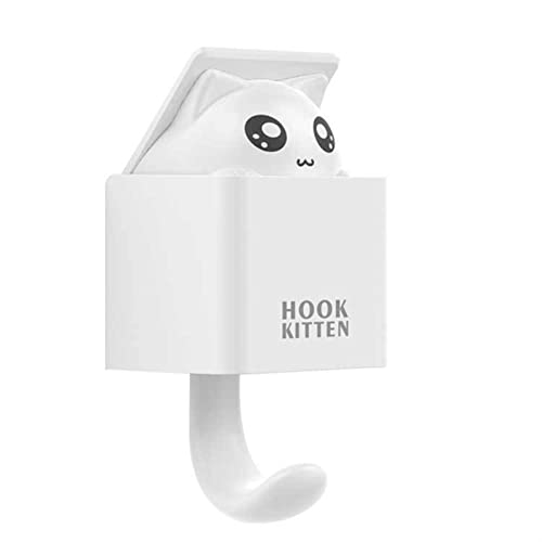 JINGYAN Mehrzweckhaken 1 stücke Starke Klebstoffhaken Multi Funktion Badezimmer Küche Haken Kreative Nette Katze Wand Hanging Nahtlose Organizer(White) von JINGYAN