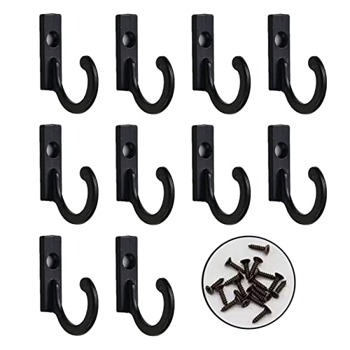 JINGYAN Mehrzweckhaken Eisen Metall Wandhaken Halterung für Holz Wandhalter Schlafzimmer Handtuchhalter Kaffeetasse Haken Küchenhelfer(10 PCS Black) von JINGYAN