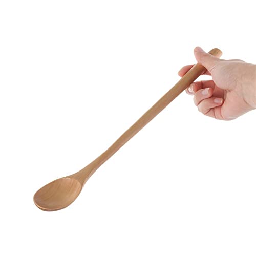 JINGYAN Schöpfkellen 1Pc Wooden Long Handle Spoon Round Natural Solid Wood Soup Scoops Dessert Porridge Tea Coffee Spoons Tableware Kitchen Supplies(04) von JINGYAN