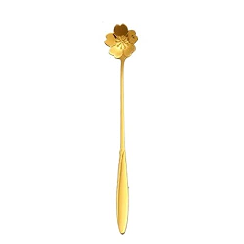 JINGYAN Teelöffel Flower Teaspoons Set Long Coffee Spoon Cute Ice Cream Dessert Golden Cutlery Silver Stainless Steel Tableware von JINGYAN