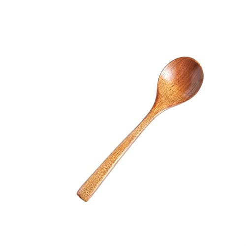 JINGYAN Teelöffel Long Spoons Wooden Natural Handle Round Soup Cooking Mixing Stirrer Household Teaspoons Honey von JINGYAN