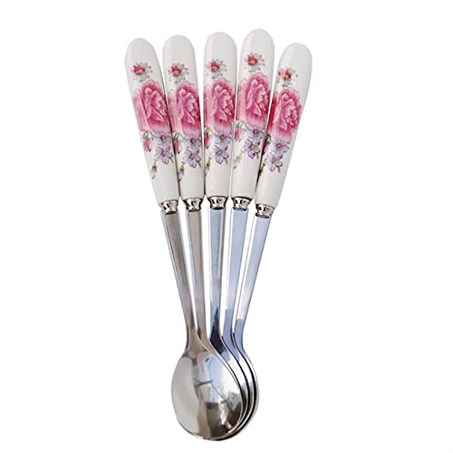 JINGYAN Teelöffel Stainless Steel Ceramic Handle Tea Spoon Creative Coffee Honey Dessert Ice Cream Small Teaspoon von JINGYAN