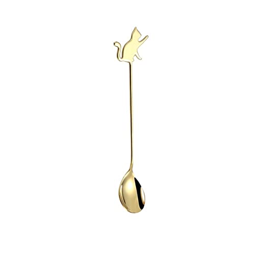 JINGYAN Teelöffel Stainless Steel Mini Gold Cartoon Cat Spoon Creative Cake Stirring Sugar Soup Dessert Teaspoon von JINGYAN