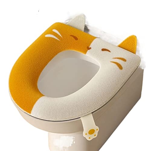 JINGYAN Toilettensitzbezüge Muster-Plüsch-Toilettensitzkissen Vier Jahreszeiten Universelle High-End-Toilettenauflage Weiche, hautfreundliche Toilettenmatte(Yellow) von JINGYAN