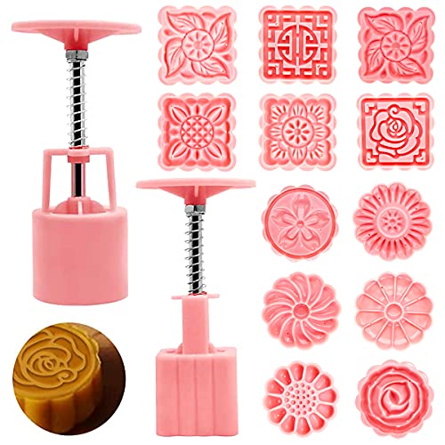 2 Sets 50g Mooncake Mould Press mit 12 Briefmarken Cookie Stamp Moon Kuchenform Mondkuchenform Mooncake Mold Dicke Adjustable Plätzchen Briefmarken für Backen DIY Cookie, Kekse, Desserts - Weiß von JINGYOU