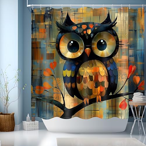 JINGYOU Duschvorhang 180x180,Duschvorhang Wasserdicht mit Gewicht Badezimmer Vorhang Badewannenvorhang Polyester Textil mit Muster mit Ösen und 12 Duschvorhangringe für Badezimmer, Badewanne,Eule von JINGYOU