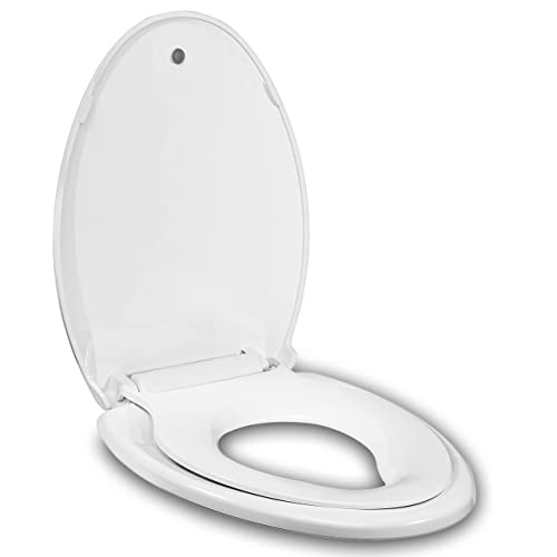 Länglicher WC-Sitz für Erwachsene/Kinder, integrierter Töpfchentrainingssitz, sanft, leise schließend, rutschfester Sitz, einfach zu installieren und zu reinigen, magnetischer Kindersitz und Abdeckung von JINGZE