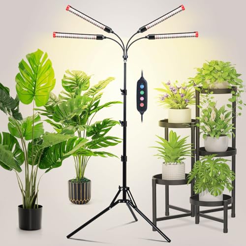 JINHONGTO 36W LED Pflanzenlampe Vollspektrum, Pflanzenlampe mit 4/8/12H Timer, 4-Kopf Pflanzenlicht mit Verstellbarem Stativ-Ständer, Wachstumslampe für Saatgut, Setzlinge und Pflanzenwachstum von JINHONGTO