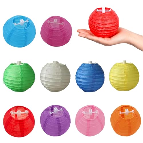 JINJUMEI 10 Stück 3in Mini Runde Laterne Stofflaterne Kleine Laternen Mehrfarbige Mini Laterne für Hochzeiten Geburtstage Außen Party Geburtstag Hochzeit Taufe (Bunt) von JINJUMEI