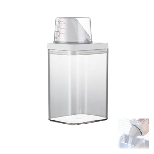 JINJUMEI 1100 ml Luftdichter Waschmittelspender Mit Messbecher, Waschpulver Behälter Waschpulver Dose Mehrzweck-Waschpulverspender Transparenter Waschmittelbox für Waschpulver und Flüssigkeiten von JINJUMEI