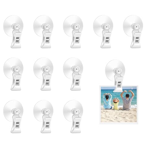 JINJUMEI 12 Stück Saugnapf Klammer, Transparent Saugnapf Clip Multifunktional Saugnäpfe mit Clip Saugnapf-Haken-Clip-Halter Saugnapf Halteklammern für Fenster Parkscheinhalter Aquarium Supermarkt Bad von JINJUMEI