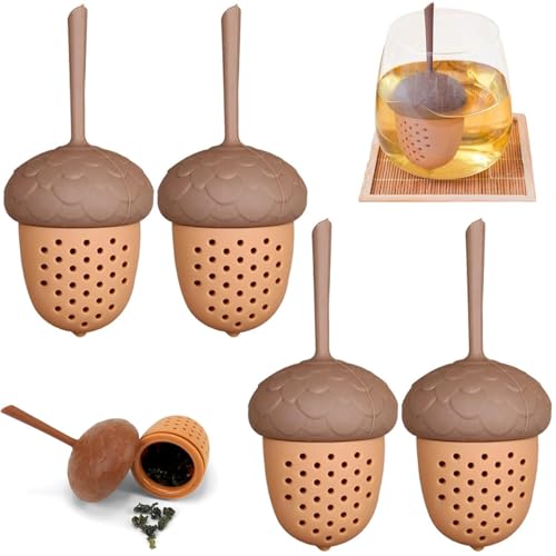 JINJUMEI 4 Stück Silikon Teesieb, Eichelform Tee Infuser, Teesieb zum Brauen für Tee, Losen Tee Tee-Ei Feines Teefilter, Wiederverwendbar für Tasse Teekanne Passend Geschenk für Teeliebhaber JINJUMEI 4 Stück Silikon Teesieb, Eichelform Tee Infuser, Teesieb zum Brauen für Tee, Losen Tee Tee-Ei Feines Teefilter, Wiederverwendbar für Tasse Teekanne Passend Geschenk für Teeliebhaber von JINJUMEI