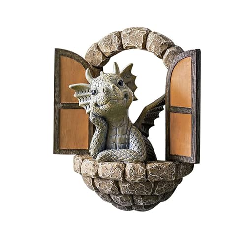 JINJUMEI Gartendrachen Figuren Deko Drache Gartenfigur Polyresin Garten Drachen Figuren Statue Gartendrachen Figuren Deko Harz-Drachen-Ornamente Drachenstatue für Bäume Garten Terrasse Und Hof von JINJUMEI