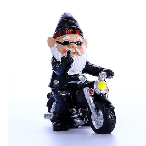 JINJUMEI Gartenzwerge Motorrad Zwerge, Lustige Zwergenstatue Wasserdicht Sonnenschutz Gartendeko für den Garten, Gartenzwerg Statue für Terasse Balkon Deko von JINJUMEI