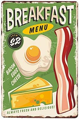 Frühstücksmenü Speck Ei Käse Frisch Vintage Metallschild Blechschild Blechschild Retro Poster Heimdekoration Bar Küche Wandschild Kunst 30,5 x 45,7 cm von JINKAIRUI