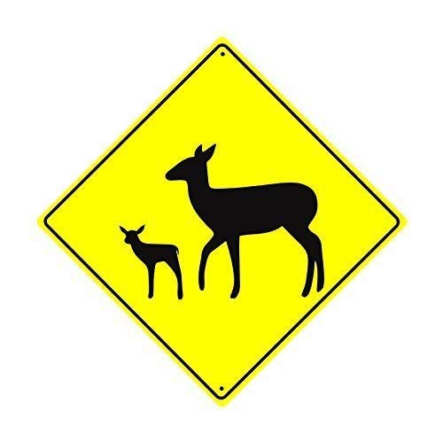 JINKAIRUI Great Road Sign Deer with Rehkitz Graphic Crossing Wildlife Animal Caution Xing Hunter Crossing Sign Funny Yellow Diamond Tin Sign Aluminum Metal Sign for Home Decor 8x8 Inch von JINKAIRUI