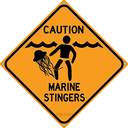 JINKAIRUI Metall-Blechschild mit Aufschrift "Caution Marine Stingers Man O War Qualle", Warnung für Strand, Küste, Pool, Haus, Deck, Tiki-Schild, Innen- und Außenbereich, Wanddekoration, Hofschild JINKAIRUI Metall-Blechschild mit Aufschrift "Caution Marine Stingers Man O War Qualle", Warnung für Strand, Küste, Pool, Haus, Deck, Tiki-Schild, Innen- und Außenbereich, Wanddekoration, Hofschild von JINKAIRUI