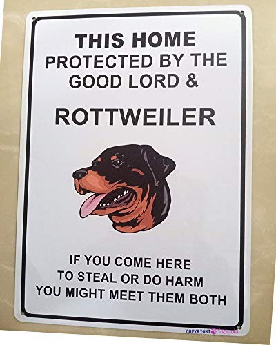 JINKAIRUI Straßenschild, Warnschild "This Home Protected by The Good Lord A Rottweiler", Metall-Blechschild, Wandkunst, Dekoration, Sicherheitswarnschilder für Außen- und Innenbereich, Büroschild JINKAIRUI Straßenschild, Warnschild "This Home Protected by The Good Lord A Rottweiler", Metall-Blechschild, Wandkunst, Dekoration, Sicherheitswarnschilder für Außen- und Innenbereich, Büroschild von JINKAIRUI