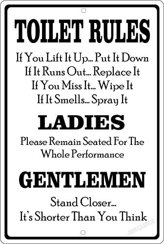 Lustiges Badezimmer-Blechschild mit Aufschrift "Toilet Rules", Metall, Wandtür, 20,3 x 30,5 Lustiges Badezimmer-Blechschild mit Aufschrift "Toilet Rules", Metall, Wandtür, 20,3 x 30,5 von JINKAIRUI