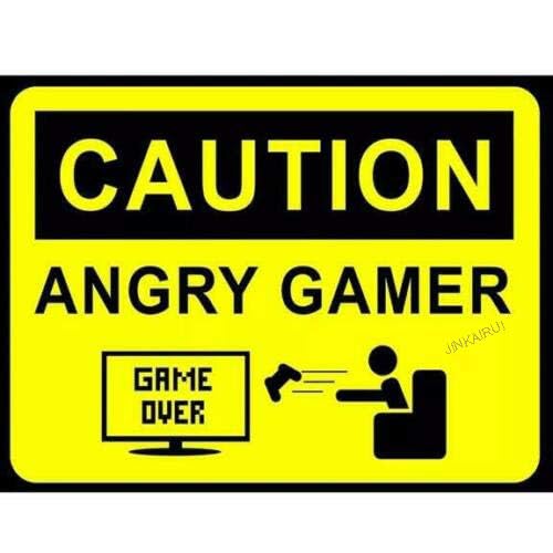 Metallschild "Warn Caution Angry Gamer" Home Wall Decor Cave Tin Store Shop 30,5 x 20,3 cm von JINKAIRUI