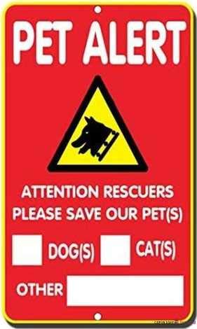 Straßenschild, Warnschild, Warnschild für Haustiere, Aufschrift "Attention Rescuers Please Save Our Pet(s) Dog(s) Dog(s) Cat(s) Other Wall Art Outdoor Indoor 30,5 x 20,3 cm Aluminium-Blechschild von JINKAIRUI