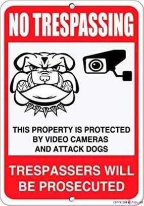 Straßenschild Warnschild "No Trespassing Protected by Video Cameras and Attack Dogs" für Wandkunst für drinnen und draußen, 30,5 x 20,3 cm, Aluminium-Blechschild Straßenschild Warnschild "No Trespassing Protected by Video Cameras and Attack Dogs" für Wandkunst für drinnen und draußen, 30,5 x 20,3 cm, Aluminium-Blechschild von JINKAIRUI