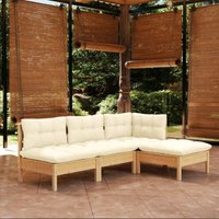 Jinlefu - 4-tlg. Gartenmöbel Set Sitzgruppe Essgruppe mit Creme Kissen Kiefernholz DE36634 von JINLEFU