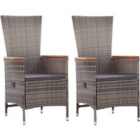 2er Set Gartenstühle Gartensessel Balkonstühle - mit Auflagen Poly Rattan Grau BV472382 - BonneVie von JINLEFU