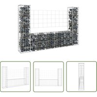 Jinlefu - The Living Store Gabionenkorb U-Form mit 2 Säulen Eisen 140x20x100 cm - Gabionenkorb - Gabione - Gartenzaun - Staketenzaun von JINLEFU
