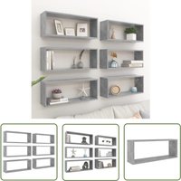 The Living Store Würfelregale 6 Stk. Betongrau 60x15x23 cm Holzwerkstoff - Betonlook Regal - Wandregal Set - Holzregal - Wohnwandgestaltung von JINLEFU