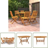 The Living Store 7-tlg. Garten-Essgruppe Massivholz Akazie - Gartentisch - Gartensessel - Gartenmöbelset - Holztisch - Akazienholz von JINLEFU