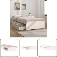 The Living Store Bett mit Schubladen Weiß 100x200 cm - Holzbetten - Kiefernholzbette - Doppelbett - Weißes Bett - Bett Mit Schubladen von JINLEFU