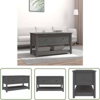 The Living Store Couchtisch Grau 102x49x55 cm Massivholz Kiefer - Holz Couchtisch - Kiefernholz Couchtisch - Beistelltisch - Wohnzimmer Möbel - Grau von JINLEFU
