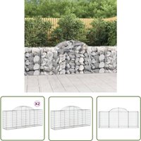 Jinlefu - The Living Store Gabionen mit Hochbogen 2 Stk. 200x50x80/100 cm Verzinktes Eisen - Gabionen - Gartendeko - Eisenmöbel - Zaun - Sichtschutz von JINLEFU