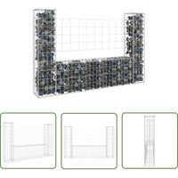 The Living Store Gabionenkorb U-Form mit 2 Säulen Eisen 140x20x100 cm - Gabionenkorb - Gabione - Gartenzaun - Staketenzaun - Terrassenabtrennung von JINLEFU