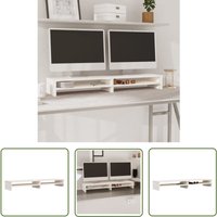 The Living Store Monitorständer Weiß 100x24x13 cm Massivholz Kiefer - Monitorständer - Holztischregal - Computerarbeitsplatz - Laptopständer von JINLEFU