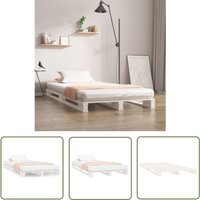 The Living Store Palettenbett Weiß 100x200 cm Massivholz Kiefer - Palettenbett - Holzkровать - Kiefernholzbett - Weißes Bett - Single Bett von JINLEFU