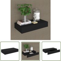 The Living Store Schweberegal mit Schublade Schwarz 48x25x8 cm - Schweberegal - Wandregal - Schwarzes Regal - Regal Mit Schublade - Dekorationsschrank von JINLEFU