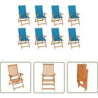 The Living Store Verstellbare Gartenstühle mit Auflagen 8 Stk. Massivholz Teak - Teakholzmöbel - Gartenstühle - Esszimmerstühle - Outdoor Möbel von JINLEFU